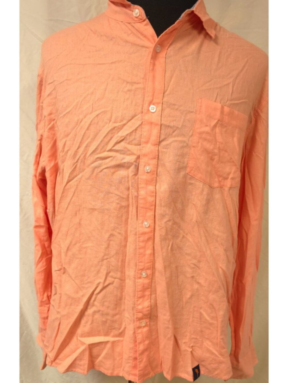 Margaritaville Mens XL Peach Long Sleeve Button Up Flip Cuff Linen Blend Shirt